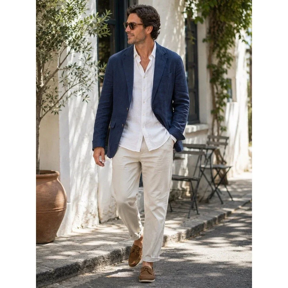 Laruen Ralph Lauren 100% Linen Unstructured Blazer 2 Button Navy Men’s 43L